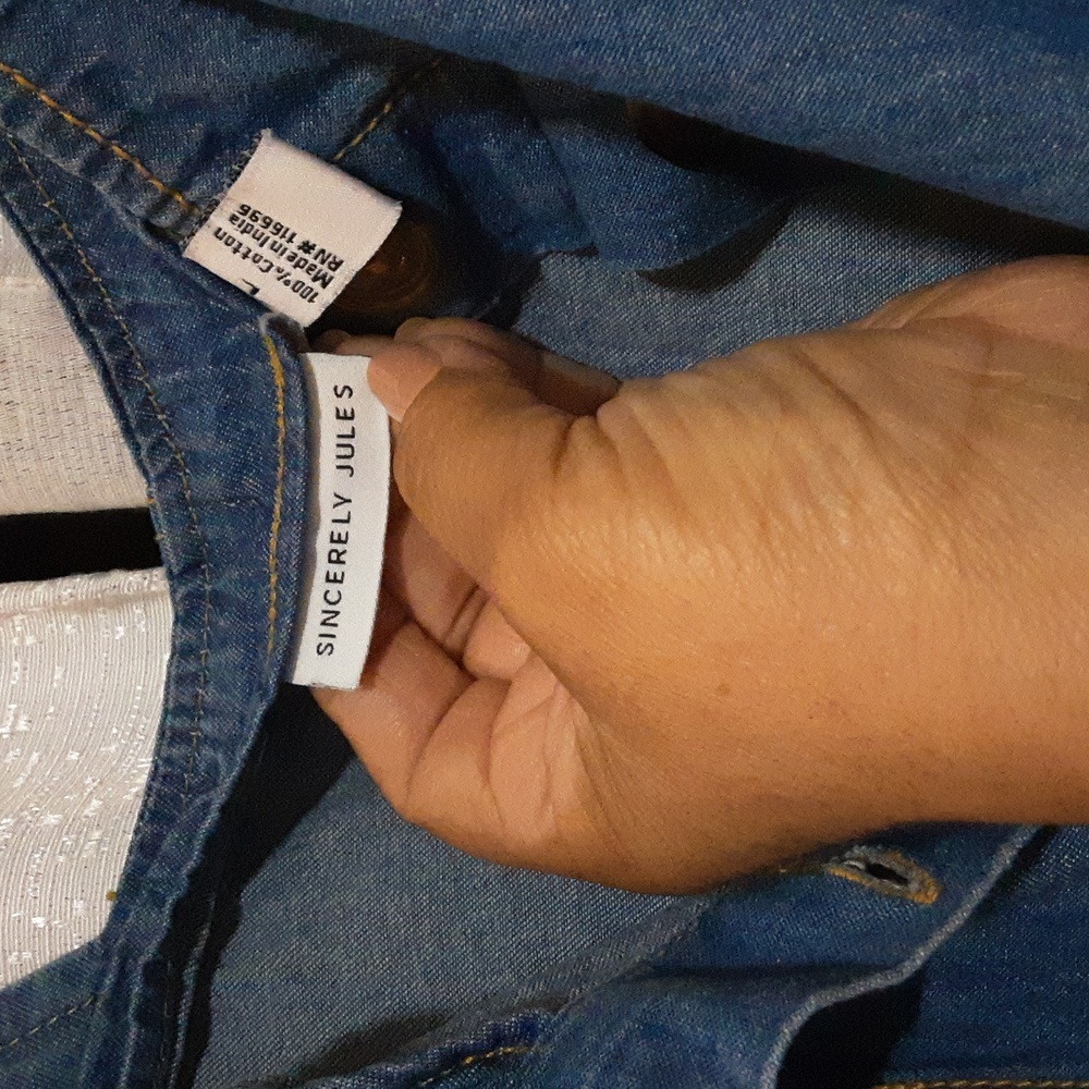 Sincerely Jules 100 % Cotton Women's   Blue Denim Jumsuit Size L. Missing Belt. - Picture 2 of 14